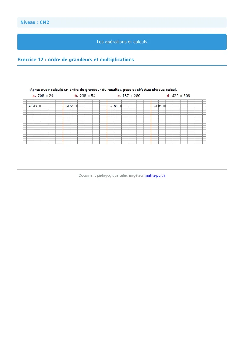 Opérations et calculs : exercice n°12 de maths en CM2 corrigé en PDF