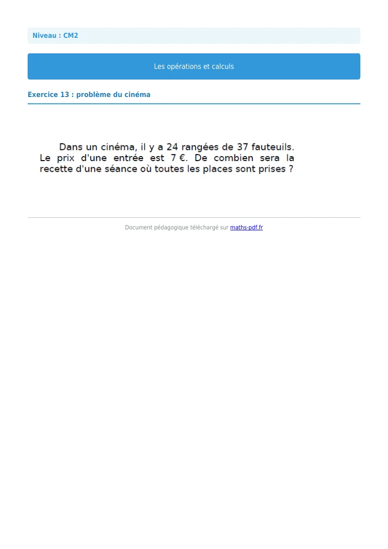 Opérations et calculs : exercice n°13 de maths en CM2 corrigé en PDF