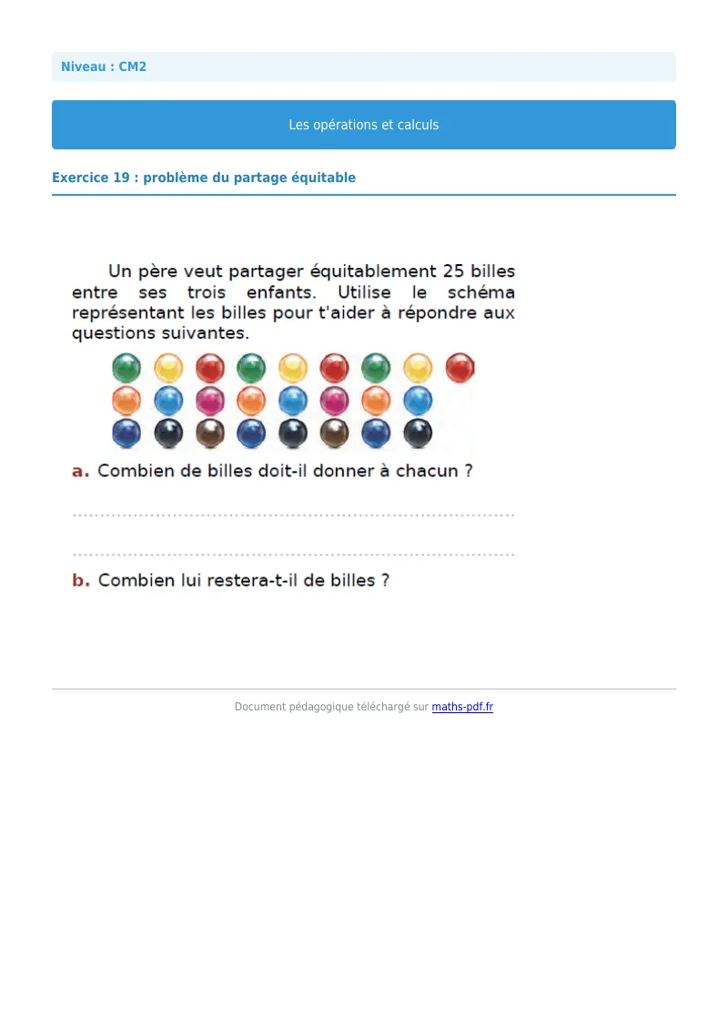 Opérations et calculs : exercice n°19 de maths en CM2 corrigé en PDF
