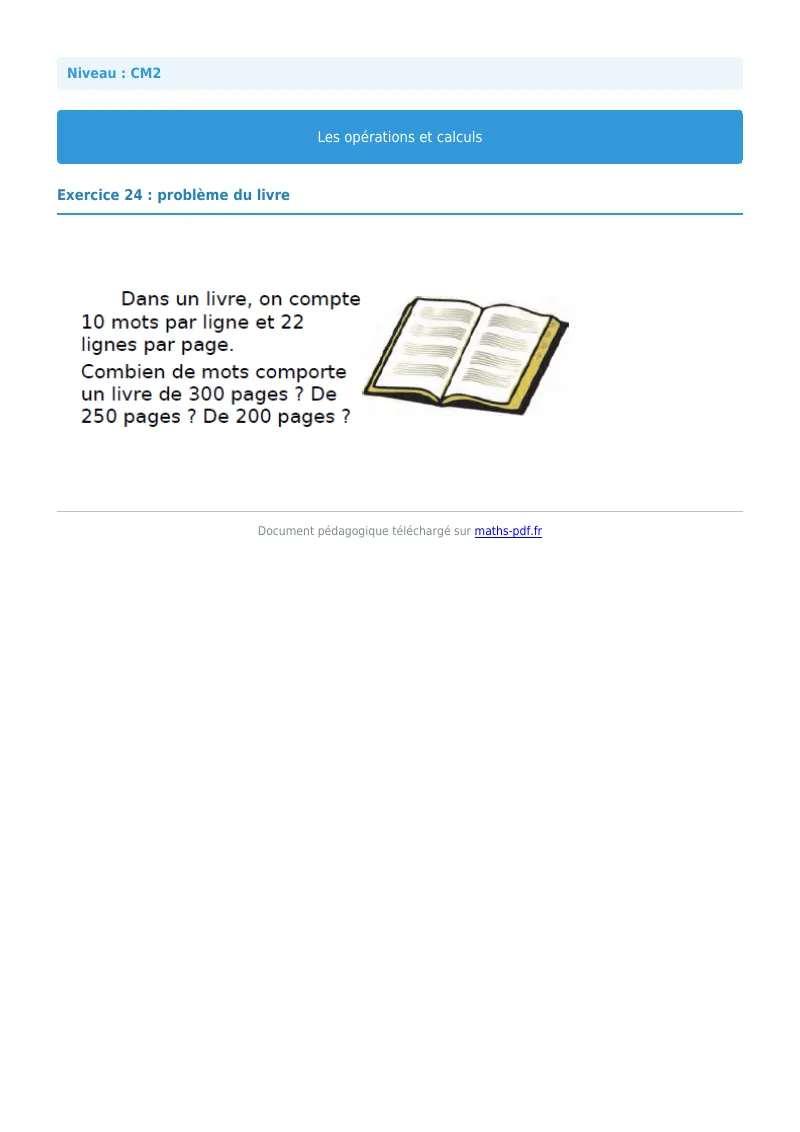 Opérations et calculs : exercice n°24 de maths en CM2 corrigé en PDF