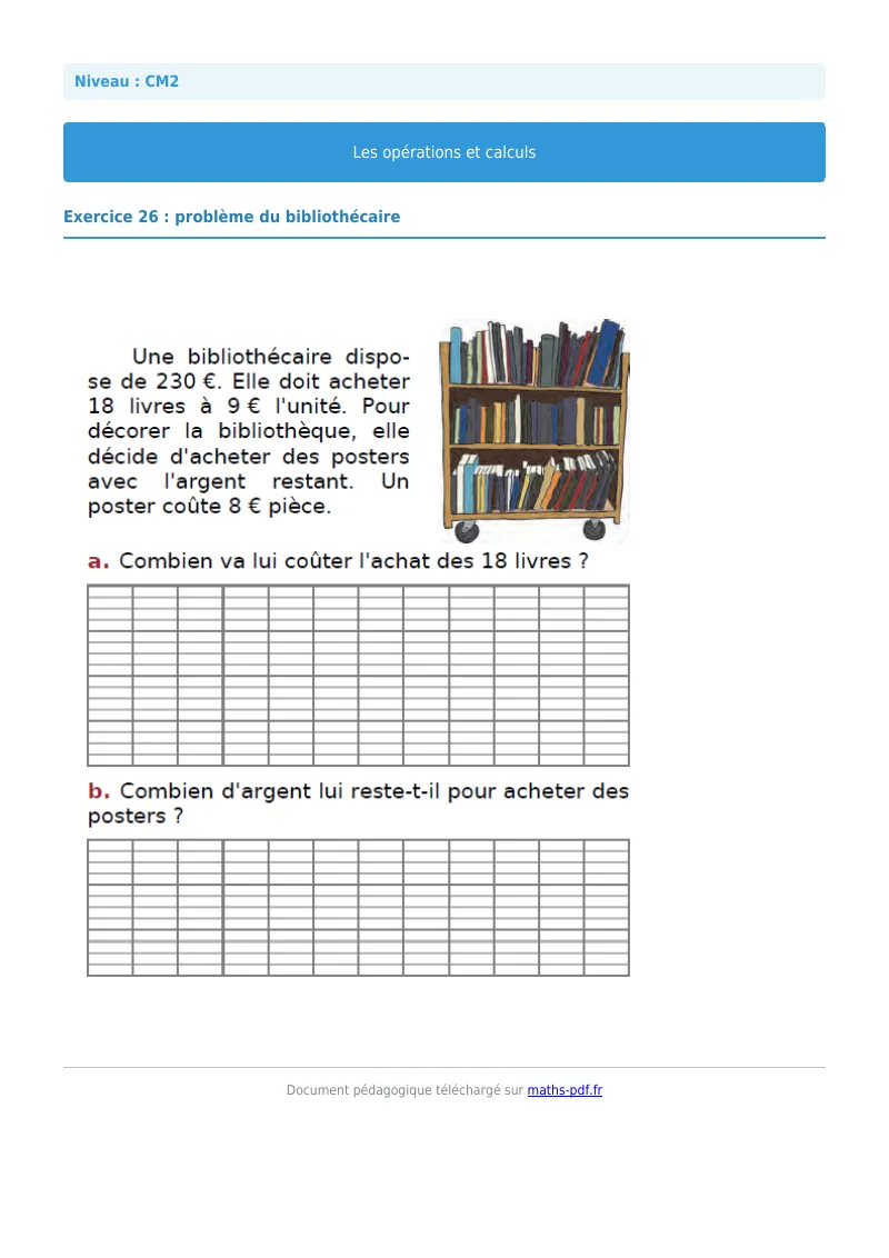 Opérations et calculs : exercice n°26 de maths en CM2 corrigé en PDF