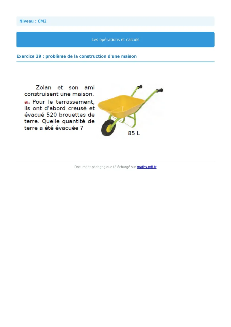 Opérations et calculs : exercice n°29 de maths en CM2 corrigé en PDF