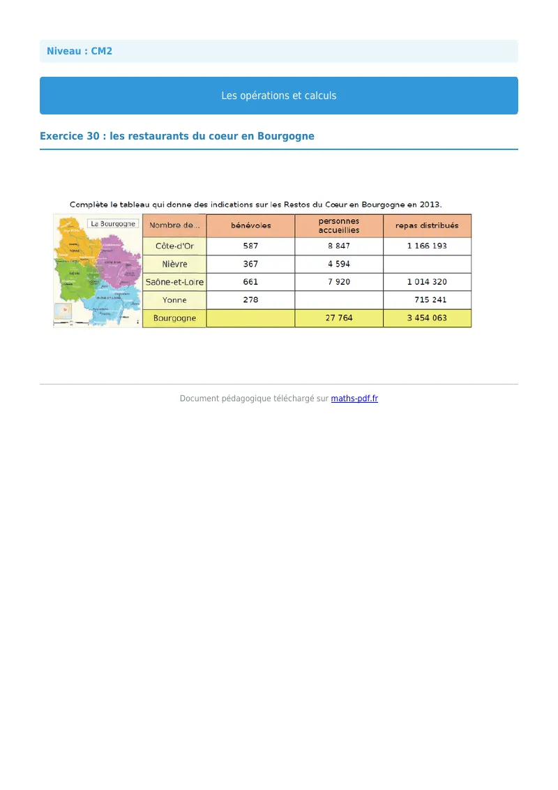 Opérations et calculs : exercice n°30 de maths en CM2 corrigé en PDF