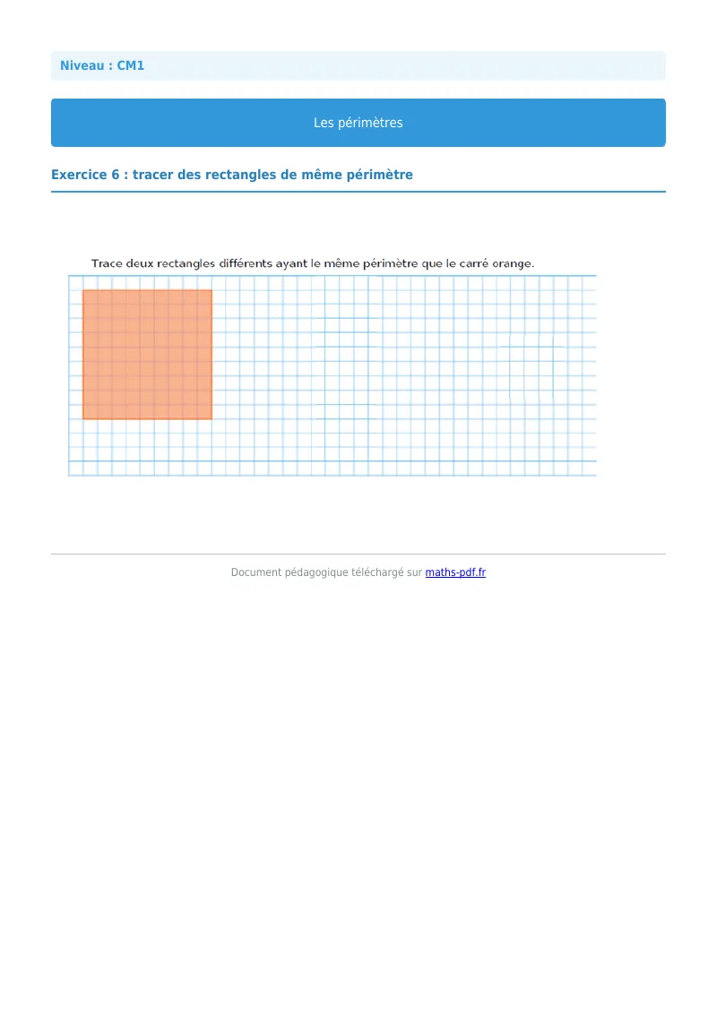 Les périmètres : exercice n°6 de maths en CM1 corrigé en PDF