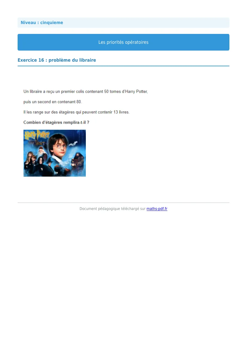 Priorités opératoires : exercice n°16 de maths en 5ème corrigé en PDF
