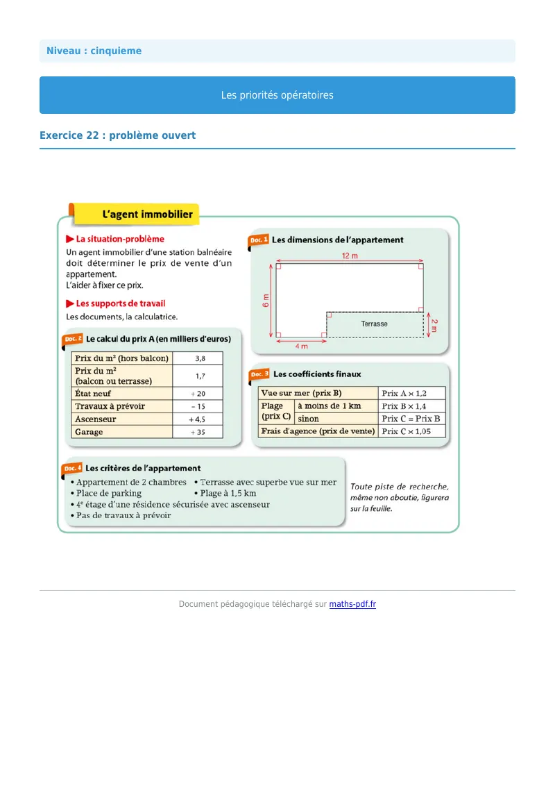 Priorités opératoires : exercice n°22 de maths en 5ème corrigé en PDF