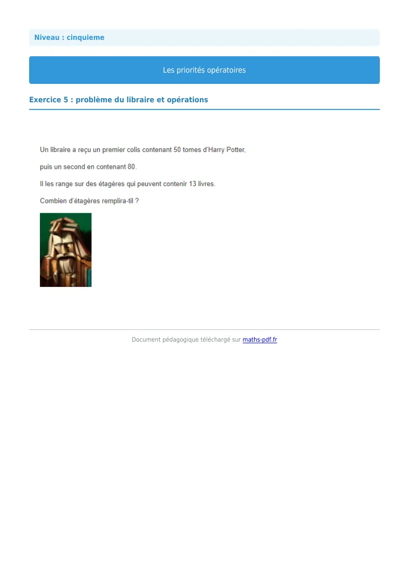 Priorités opératoires : exercice n°5 de maths en 5ème corrigé en PDF
