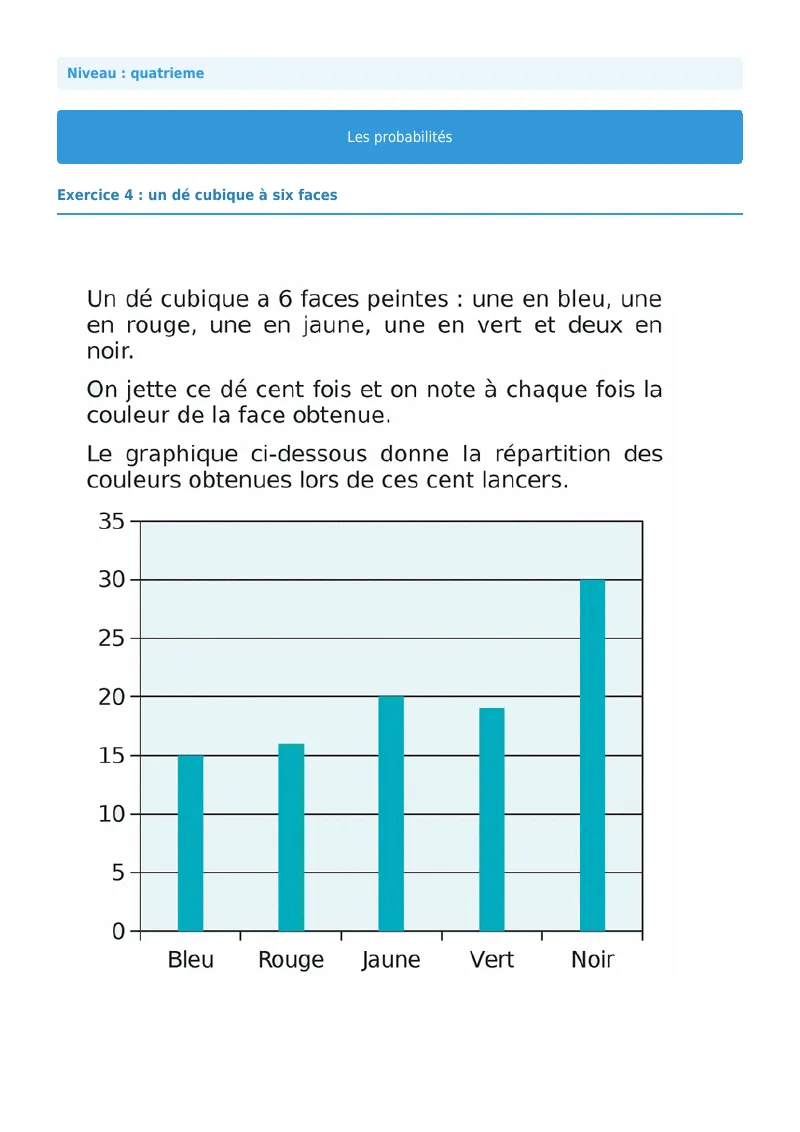 Probabilités : exercice n°4 de maths en 4ème corrigé en PDF