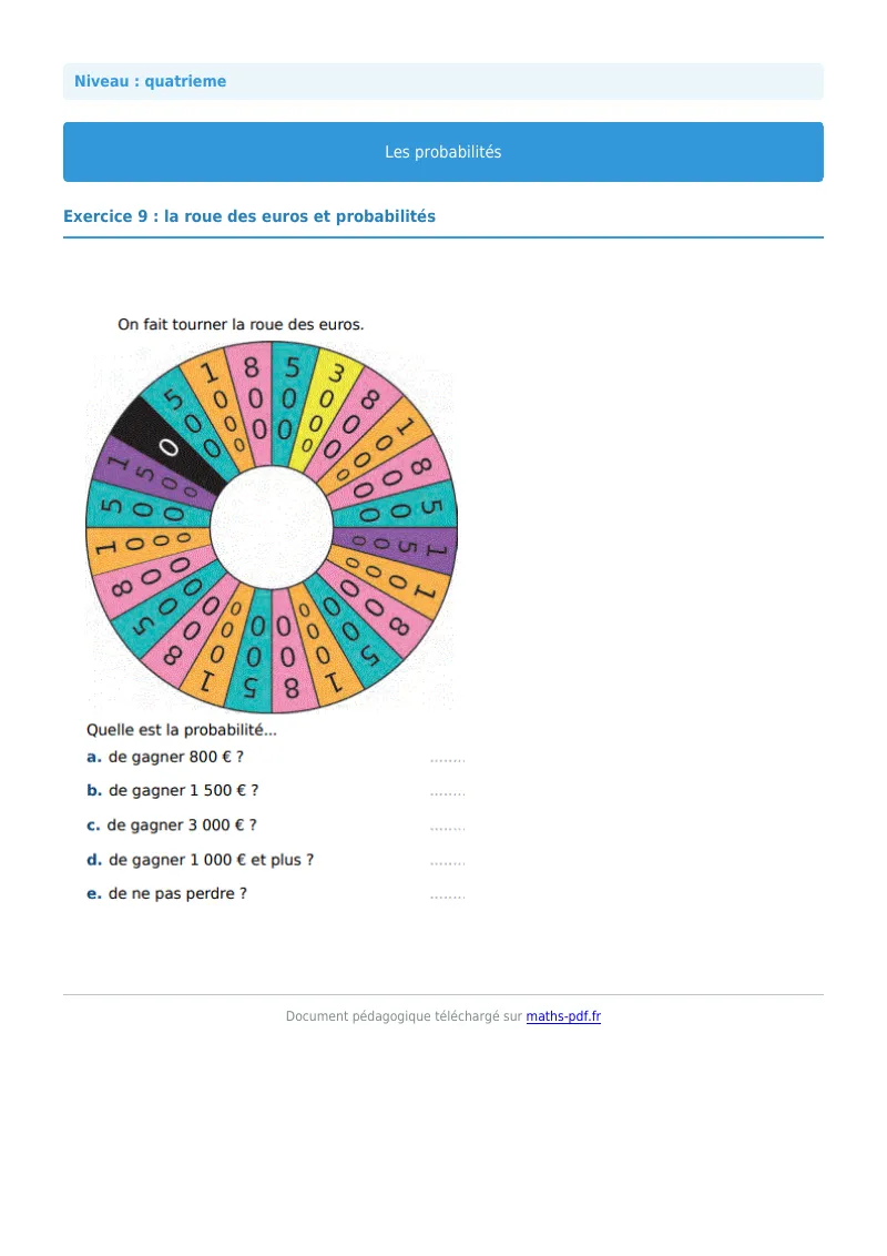 Probabilités : exercice n°9 de maths en 4ème corrigé en PDF