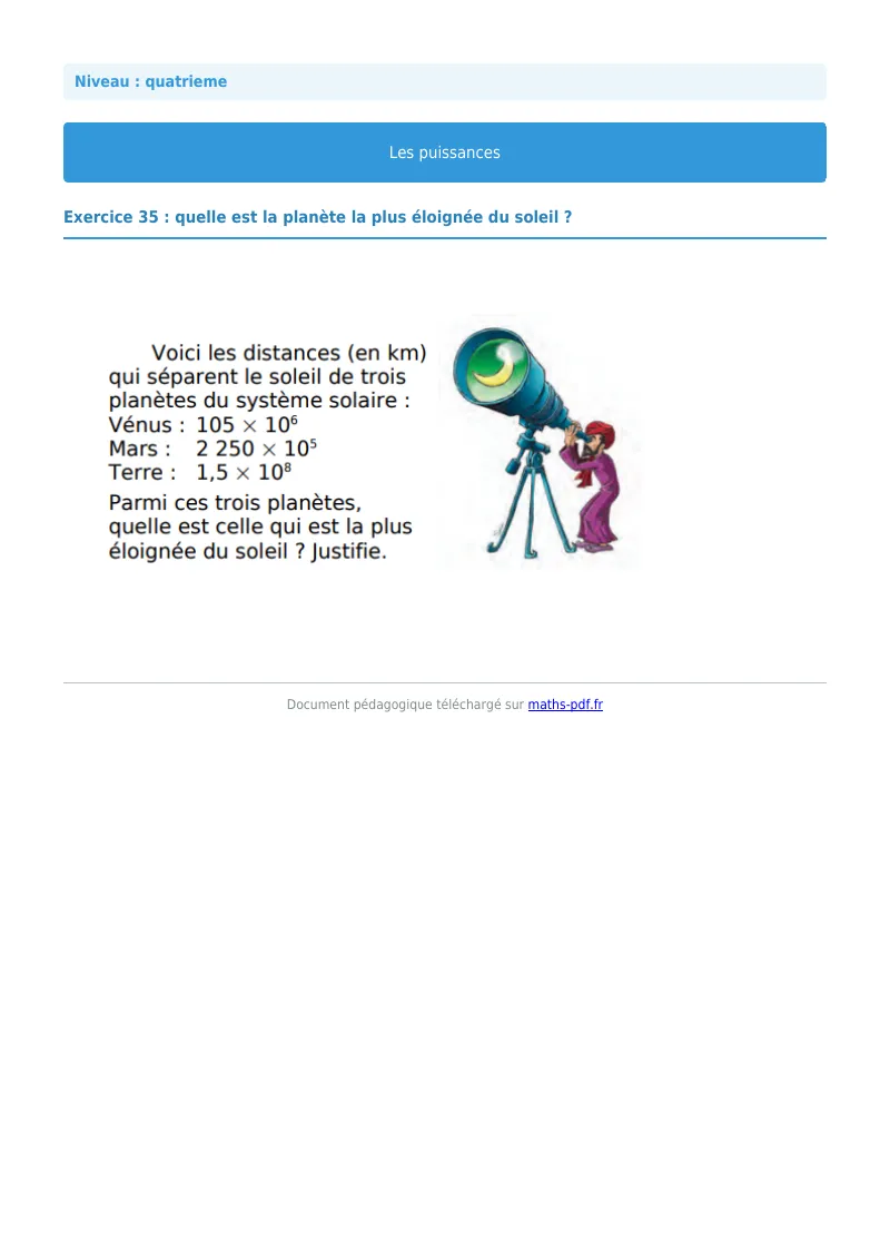 Puissances : exercice n°35 de maths en 4ème corrigé en PDF