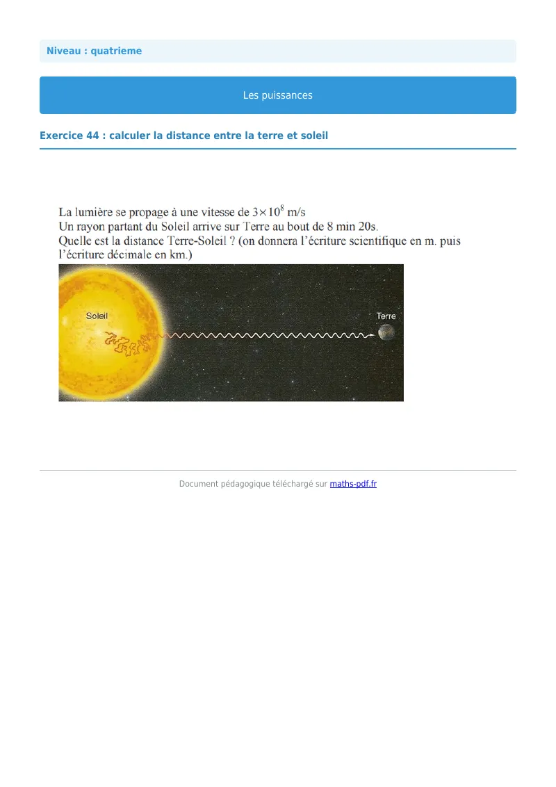 Puissances : exercice n°44 de maths en 4ème corrigé en PDF