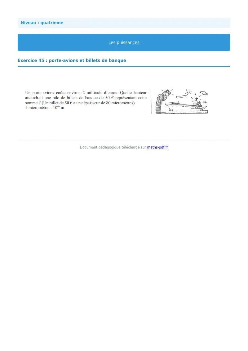 Puissances : exercice n°45 de maths en 4ème corrigé en PDF