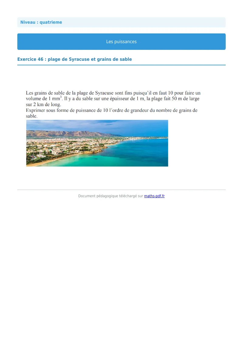 Puissances : exercice n°46 de maths en 4ème corrigé en PDF