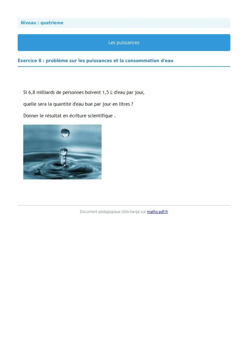 Puissances : exercice n°8 de maths en 4ème corrigé en PDF