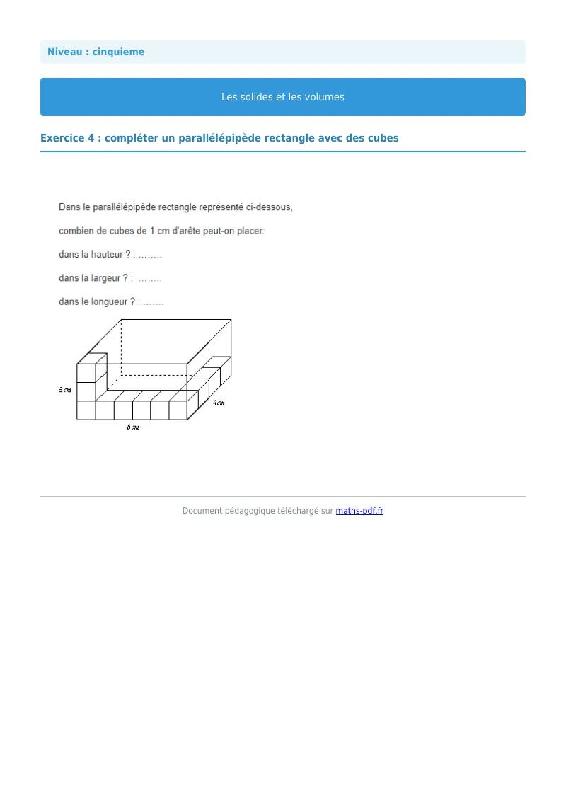 Volumes : exercice n°4 de maths en 5ème corrigé en PDF