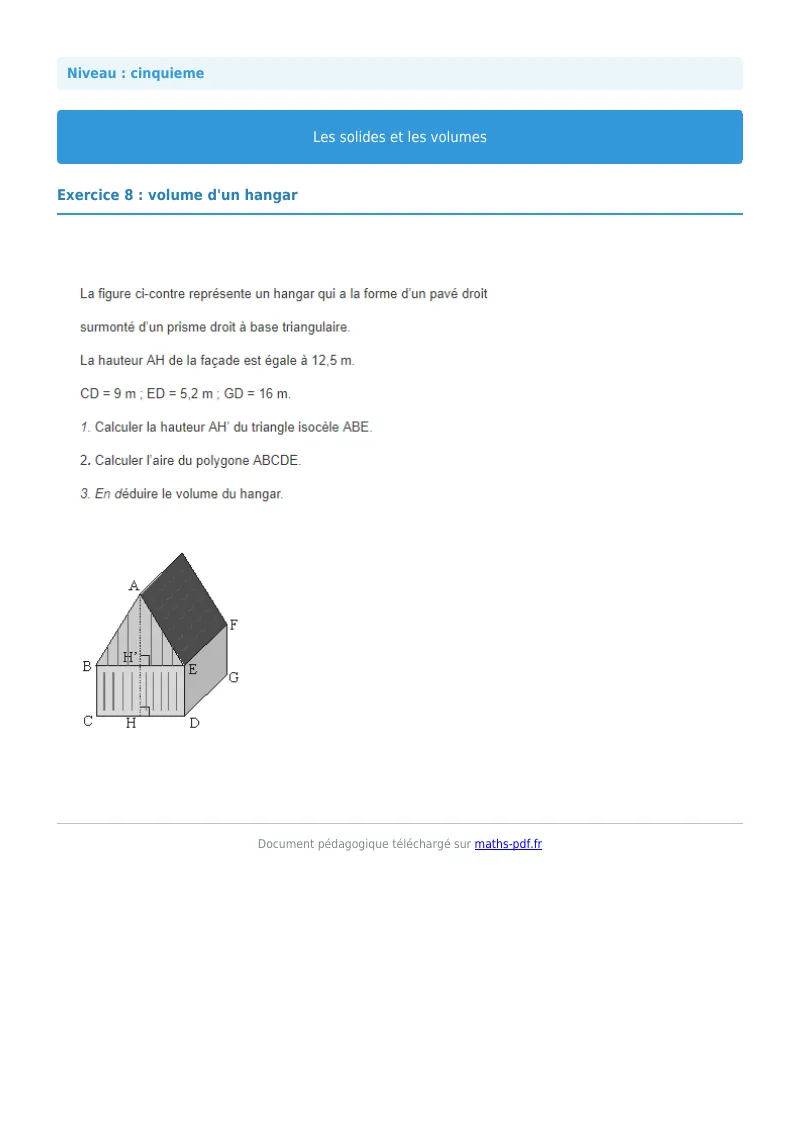 Volumes : exercice n°8 de maths en 5ème corrigé en PDF