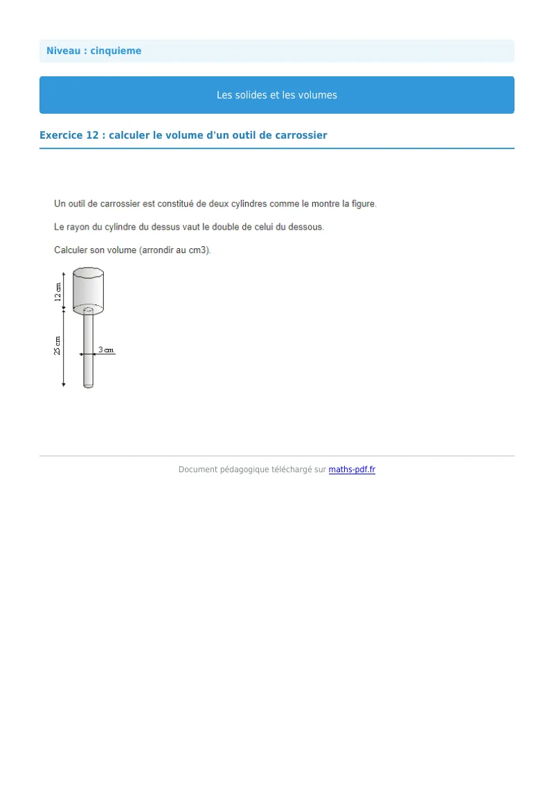 Volumes : exercice n°12 de maths en 5ème corrigé en PDF
