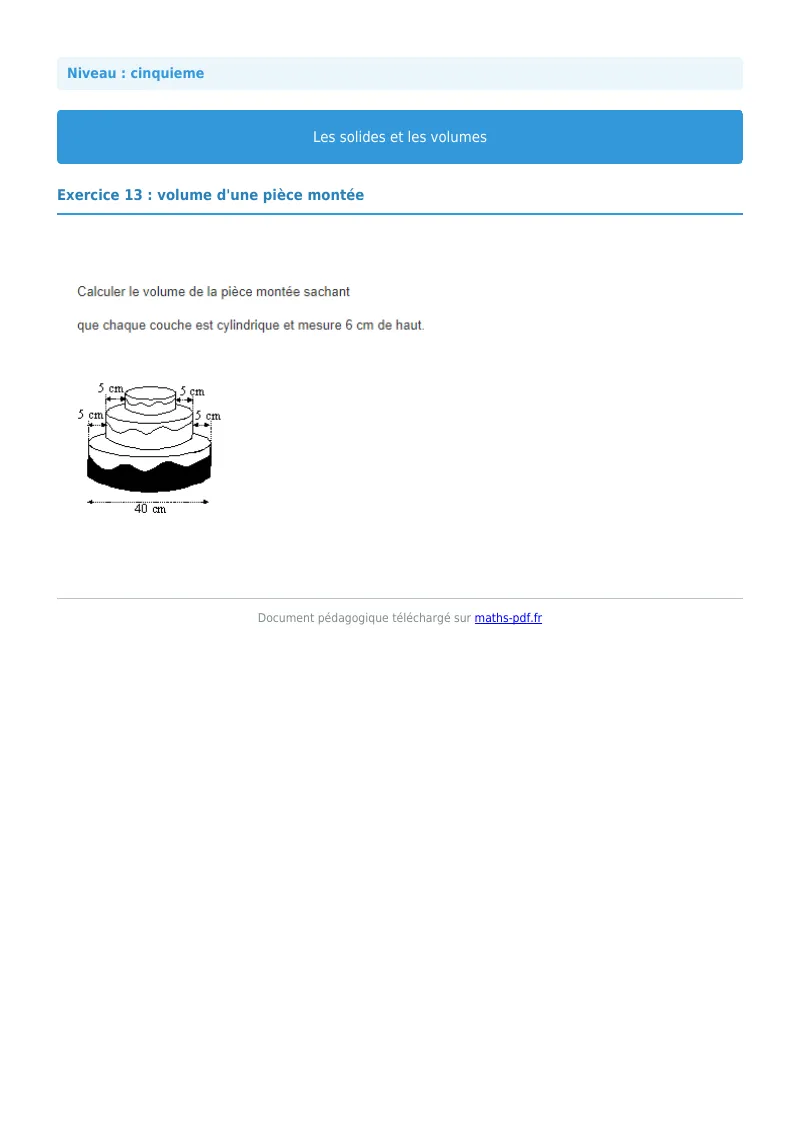 Volumes : exercice n°13 de maths en 5ème corrigé en PDF