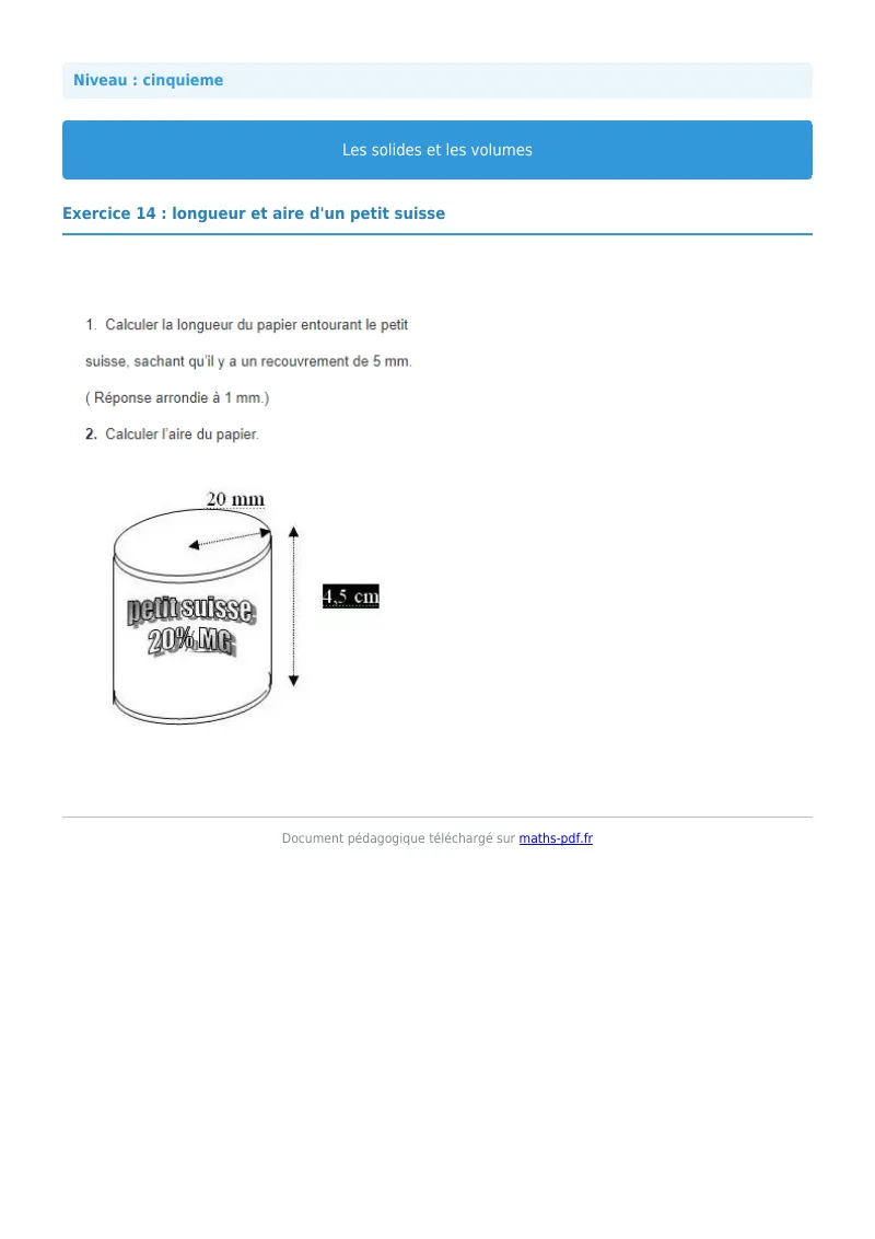 Volumes : exercice n°14 de maths en 5ème corrigé en PDF