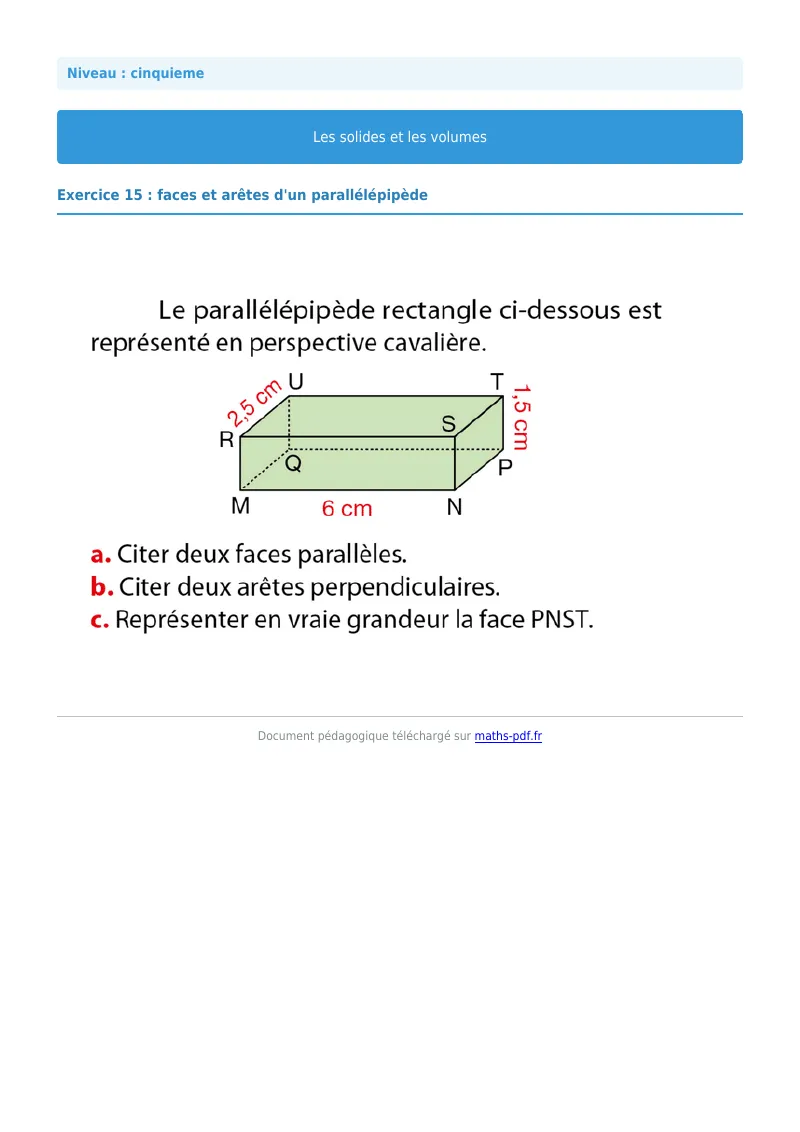 Volumes : exercice n°15 de maths en 5ème corrigé en PDF