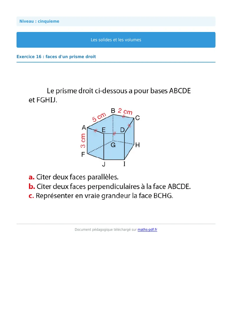 Volumes : exercice n°16 de maths en 5ème corrigé en PDF