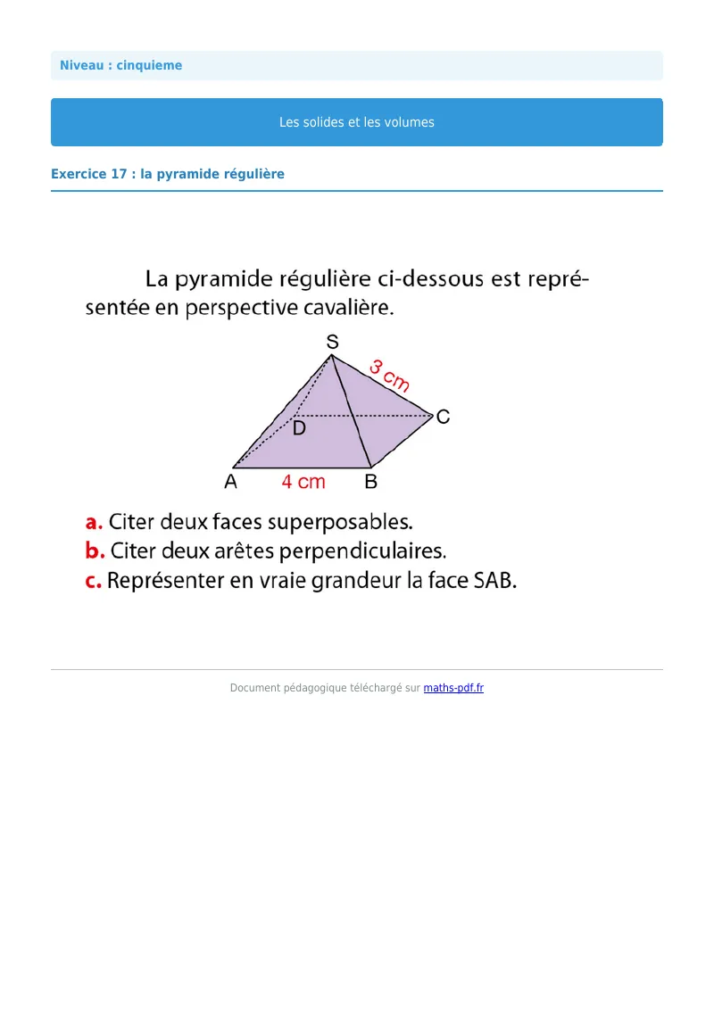 Volumes : exercice n°17 de maths en 5ème corrigé en PDF