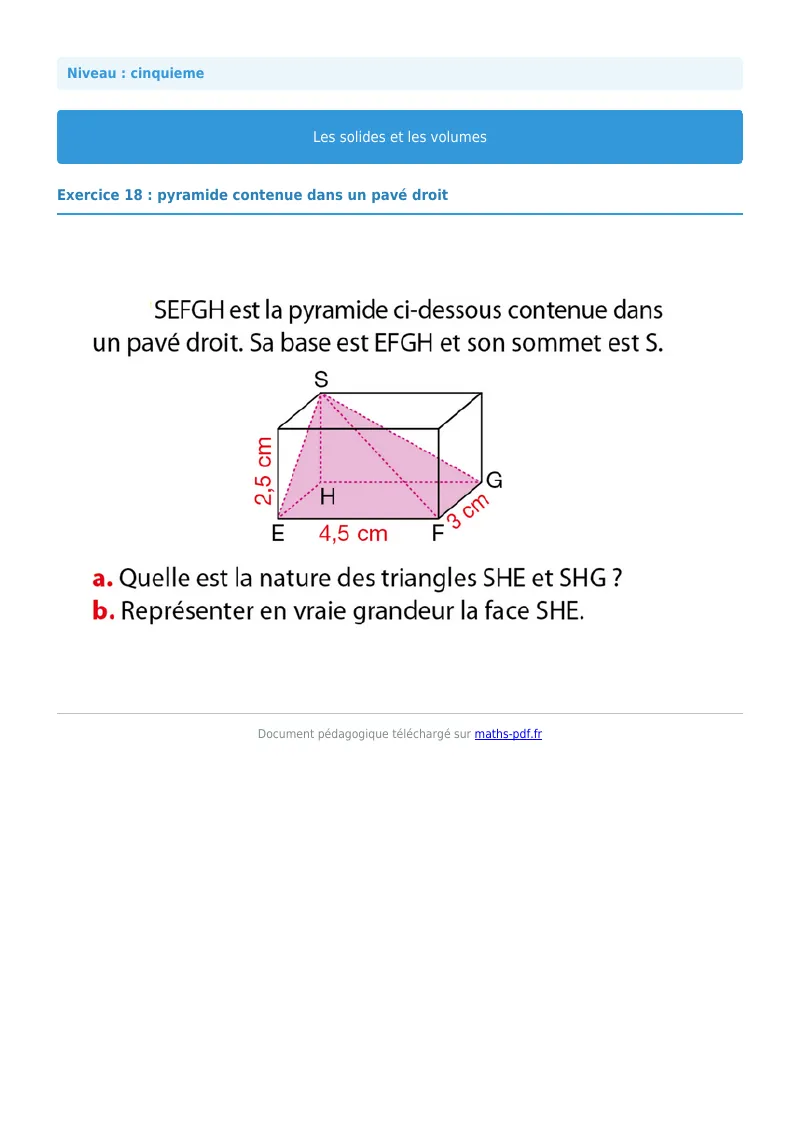 Volumes : exercice n°18 de maths en 5ème corrigé en PDF