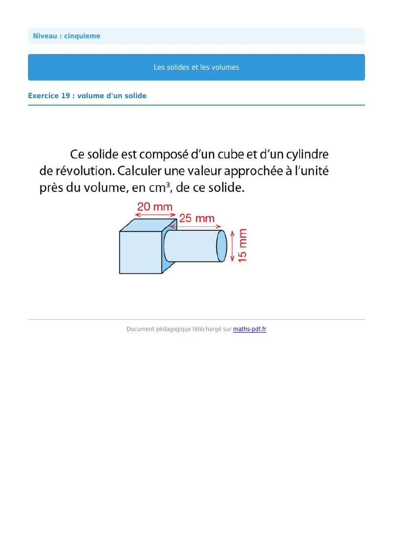 Volumes : exercice n°19 de maths en 5ème corrigé en PDF