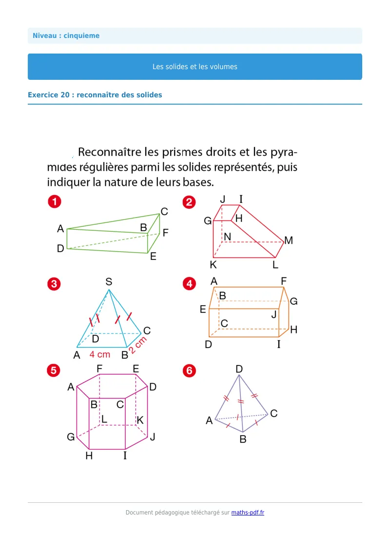 Volumes : exercice n°20 de maths en 5ème corrigé en PDF