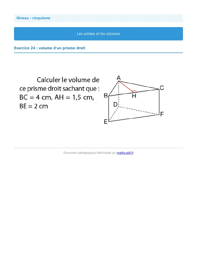 Volumes : exercice n°24 de maths en 5ème corrigé en PDF
