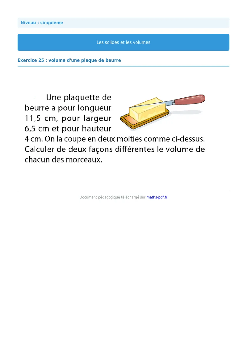 Volumes : exercice n°25 de maths en 5ème corrigé en PDF