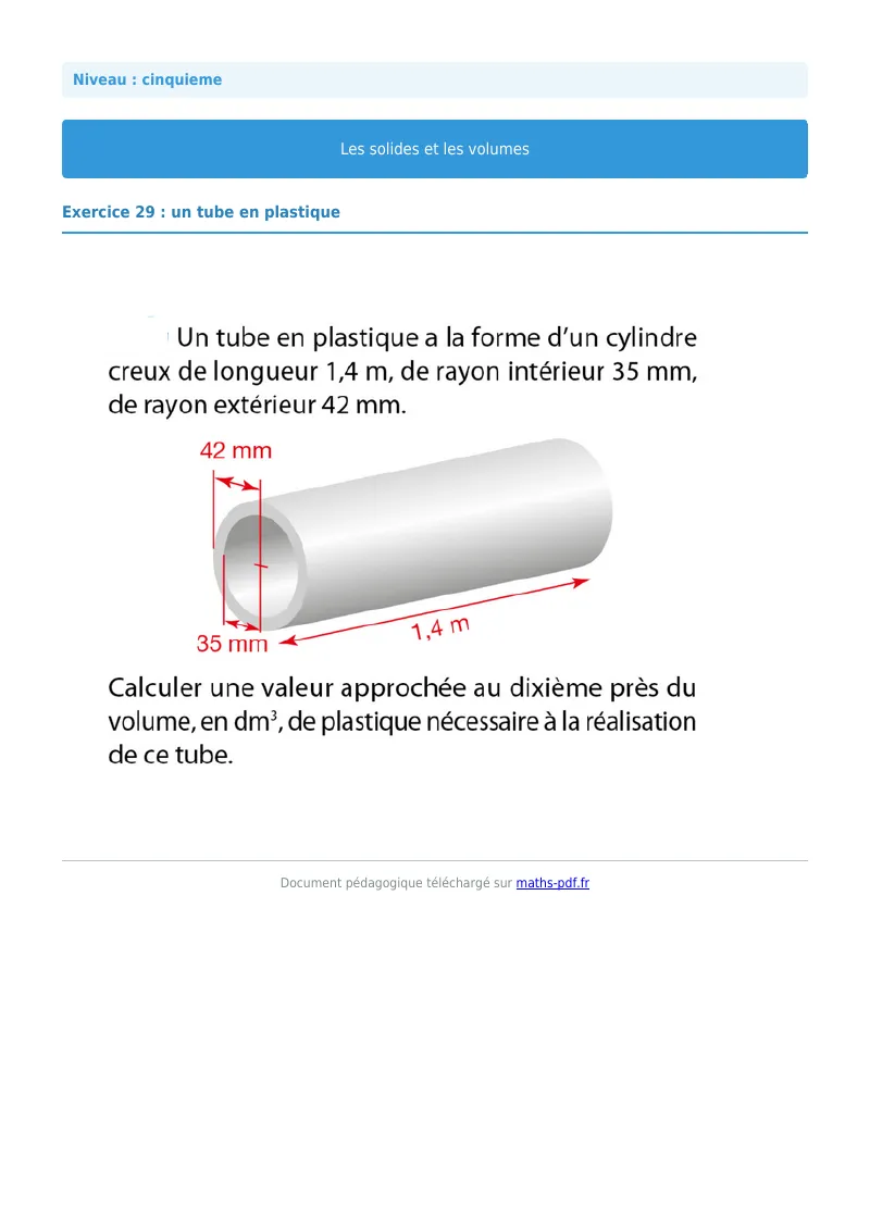 Volumes : exercice n°29 de maths en 5ème corrigé en PDF