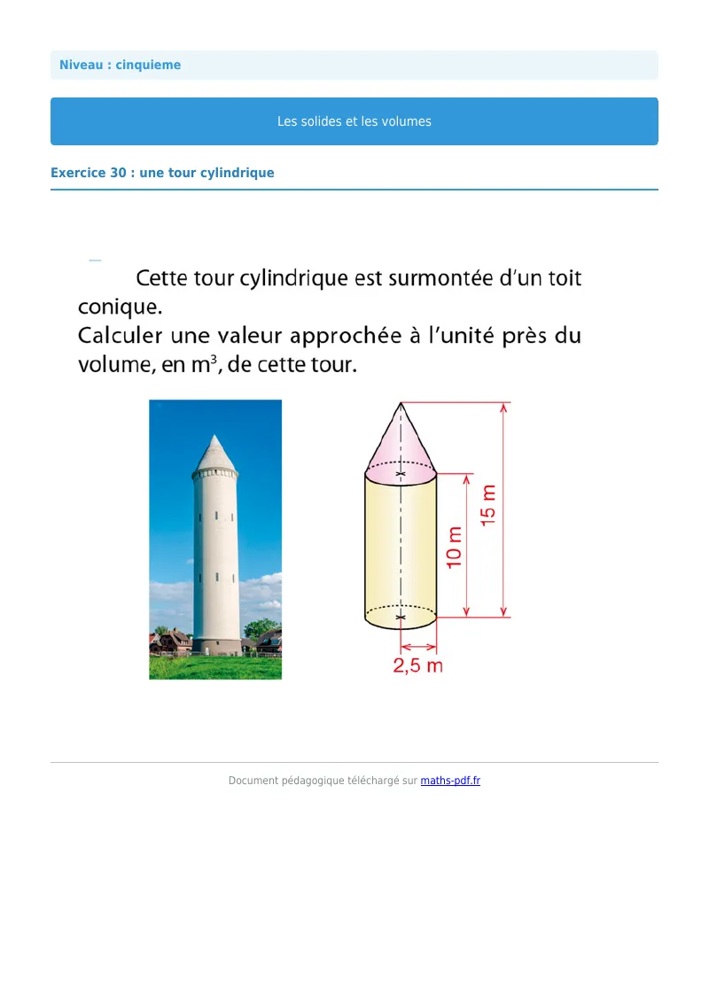 Volumes : exercice n°30 de maths en 5ème corrigé en PDF