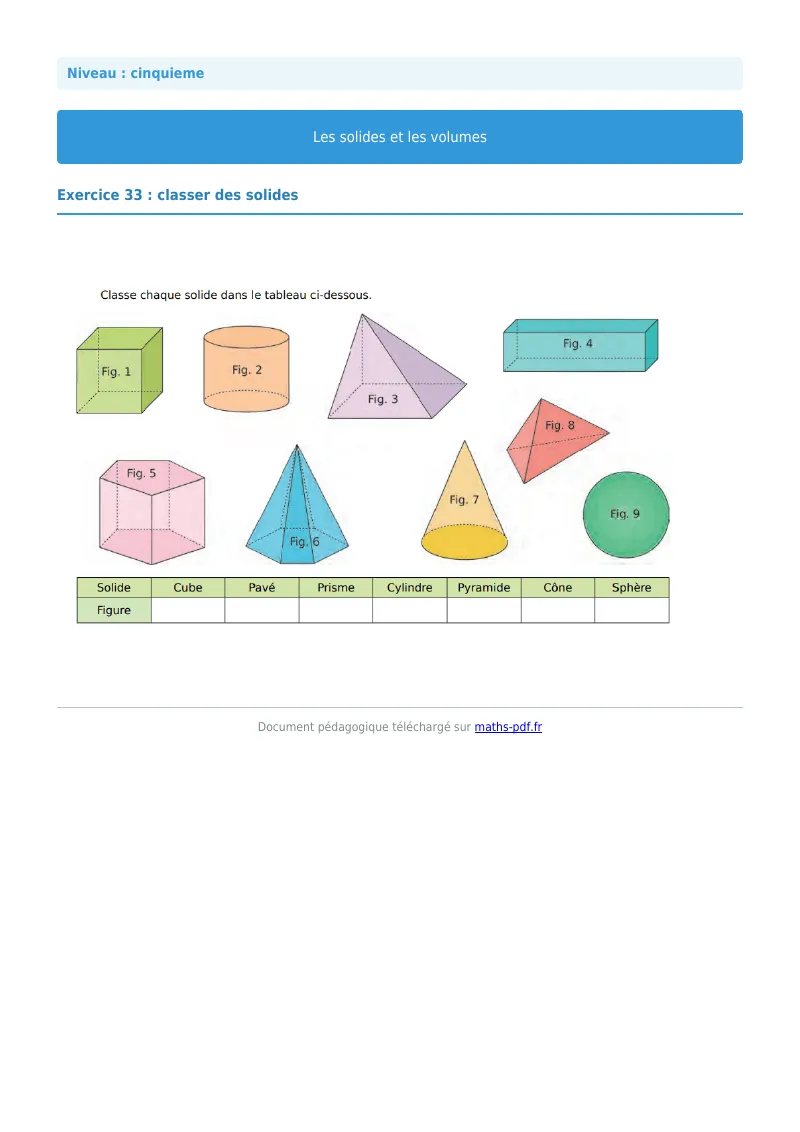 Volumes : exercice n°33 de maths en 5ème corrigé en PDF