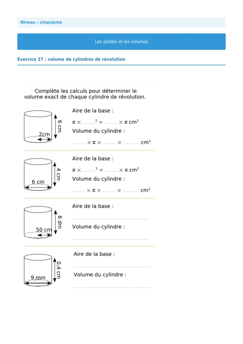 Volumes : exercice n°37 de maths en 5ème corrigé en PDF