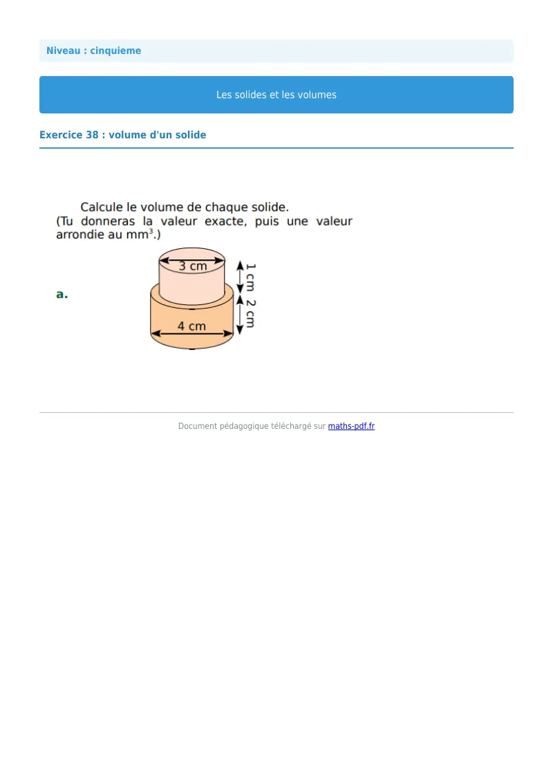 Volumes : exercice n°38 de maths en 5ème corrigé en PDF