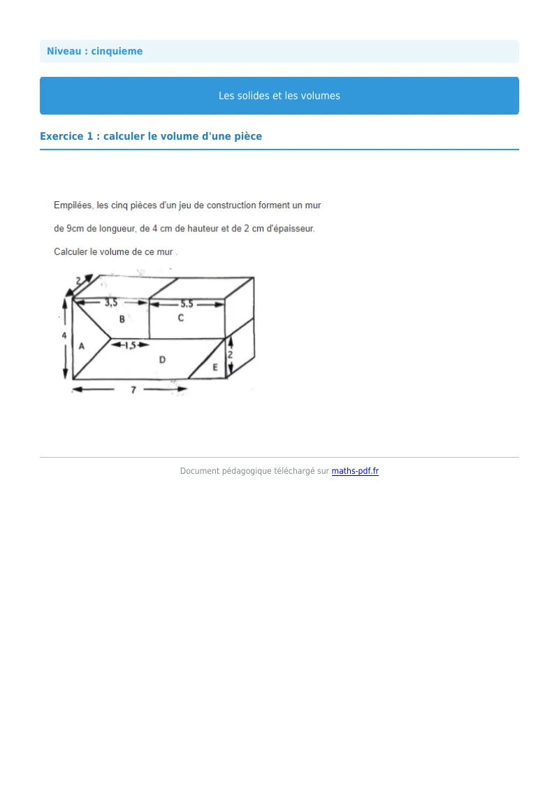 Volumes : exercice n°1 de maths en 5ème corrigé en PDF