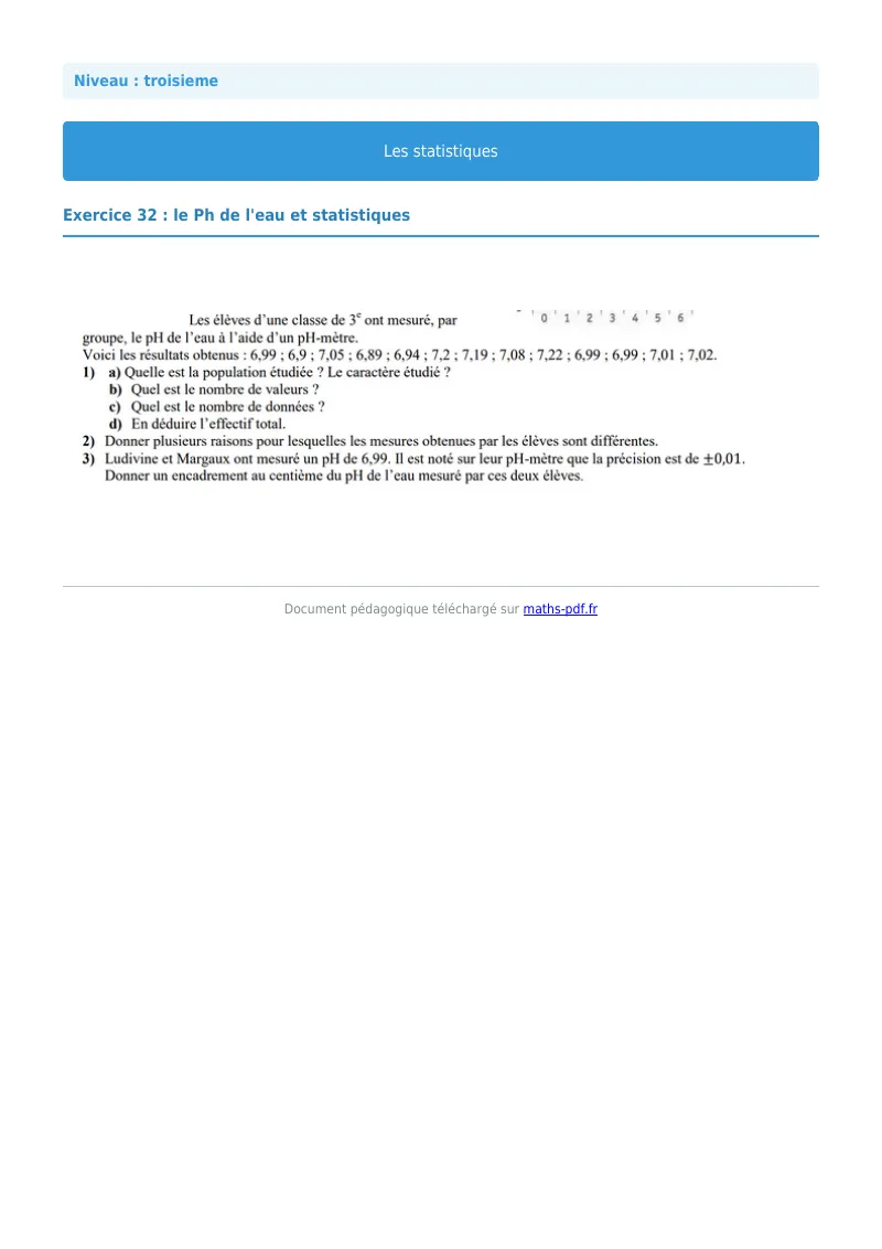 Statistiques : exercice n°32 de maths en 3ème corrigé en PDF