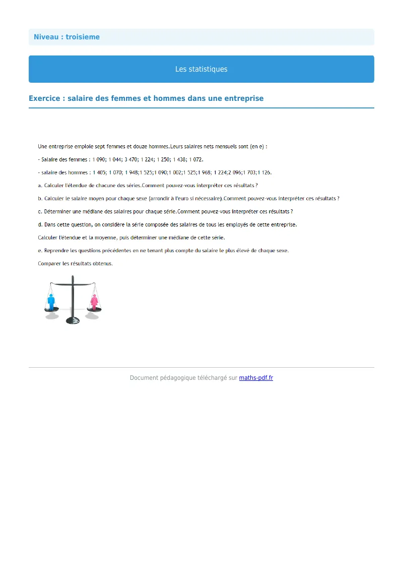 Statistiques : exercice n°17 de maths en 3ème corrigé en PDF