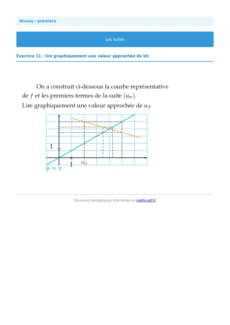 Les suites : exercice n°11 de maths en première corrigé en PDF