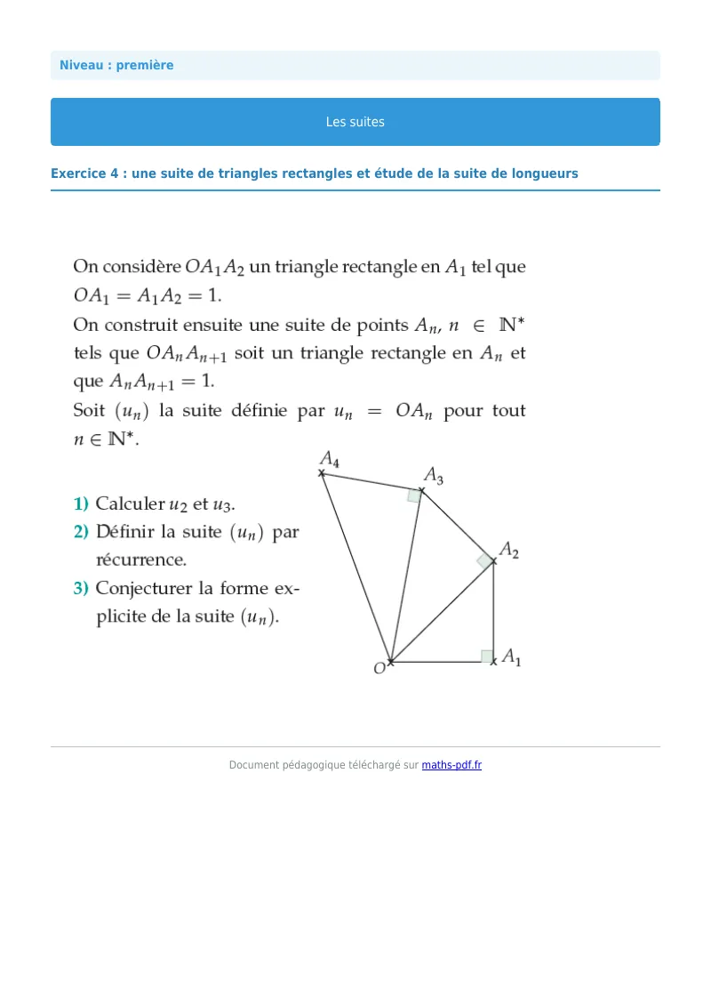 Les suites : exercice n°4 de maths en première corrigé en PDF