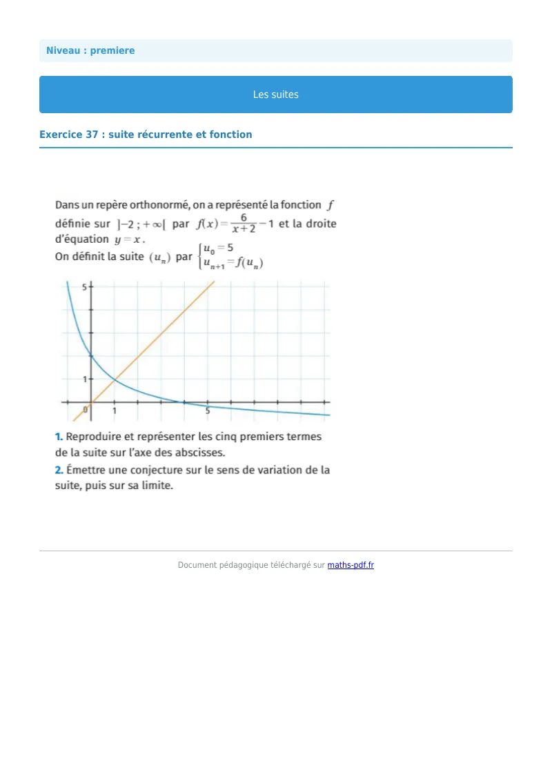 Les suites : exercice n°37 de maths en première corrigé en PDF