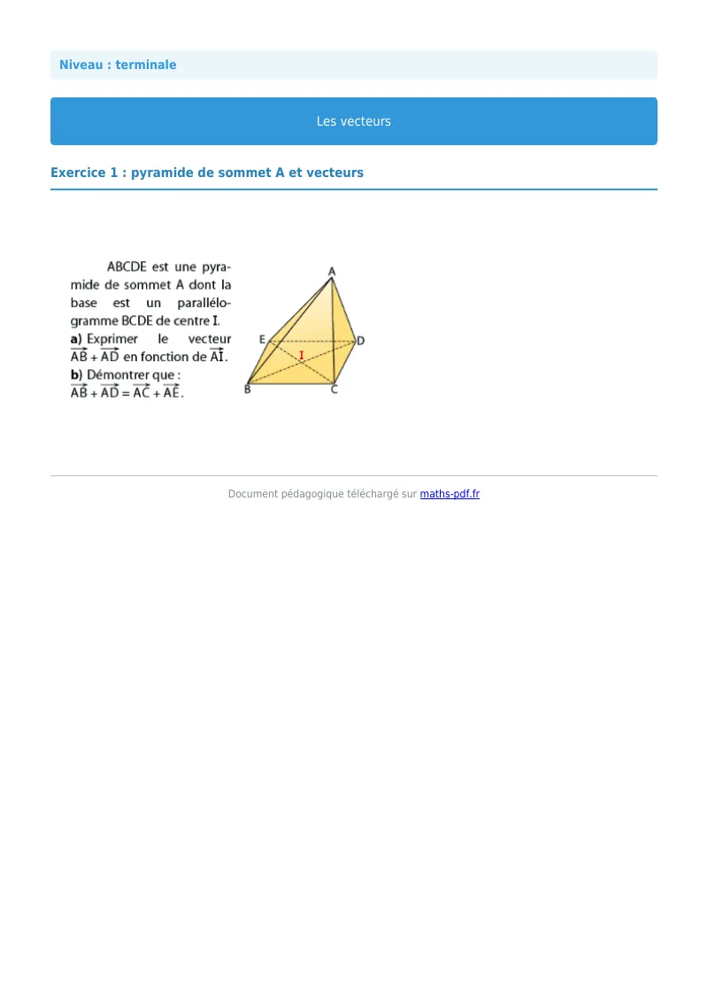 Vecteurs de l’espace : exercice n°1 de maths en terminale corrigé en PDF