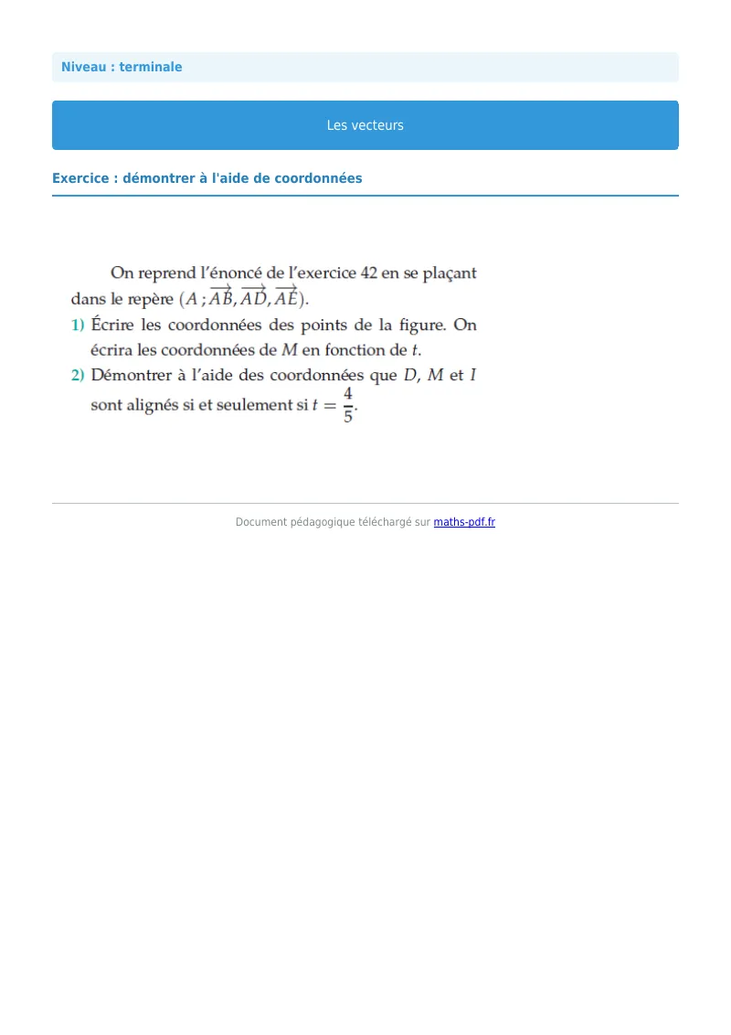 Vecteurs de l’espace : exercice n°18 de maths en terminale corrigé en PDF