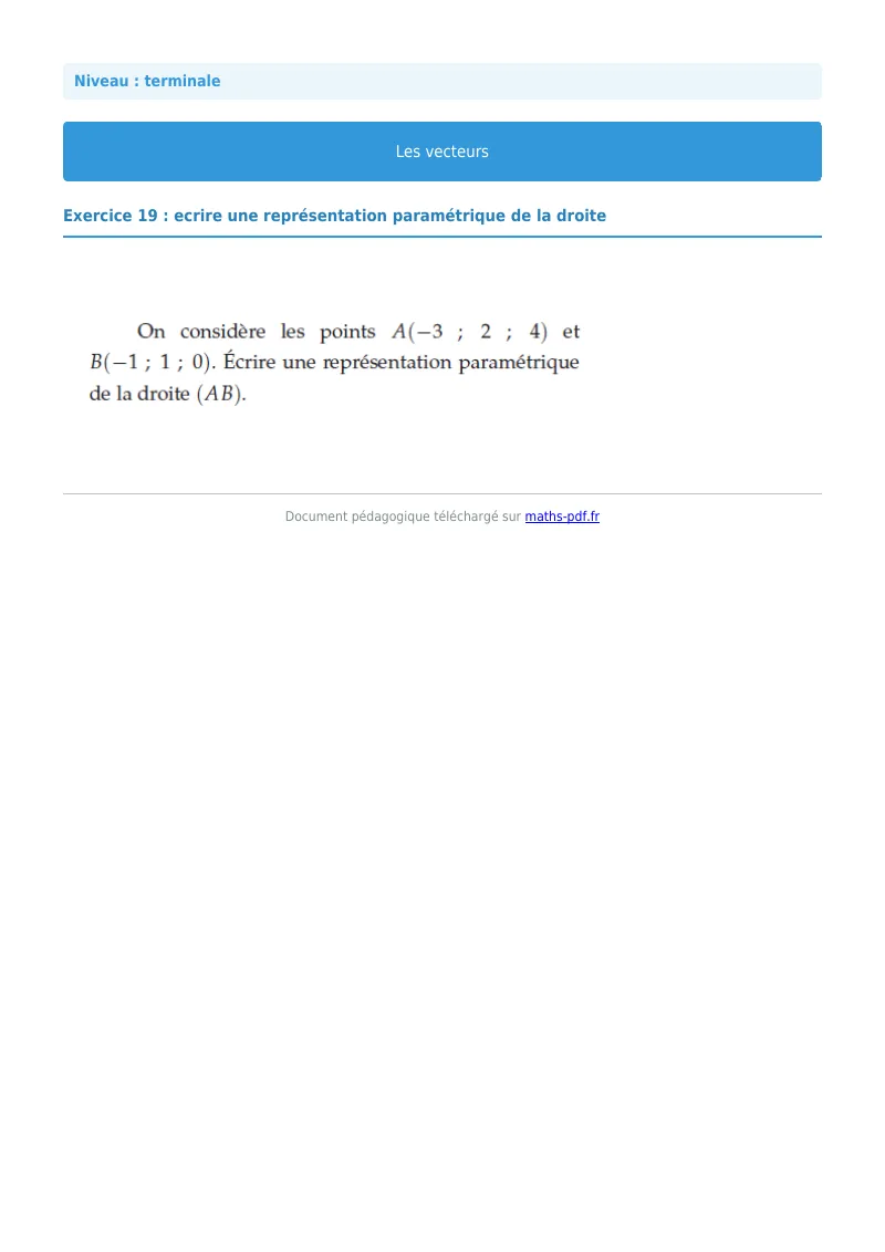 Vecteurs de l’espace : exercice n°19 de maths en terminale corrigé en PDF