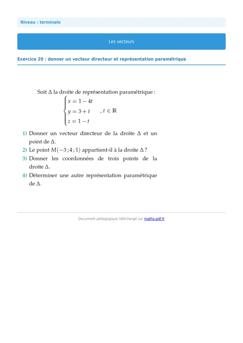 Vecteurs de l’espace : exercice n°20 de maths en terminale corrigé en PDF
