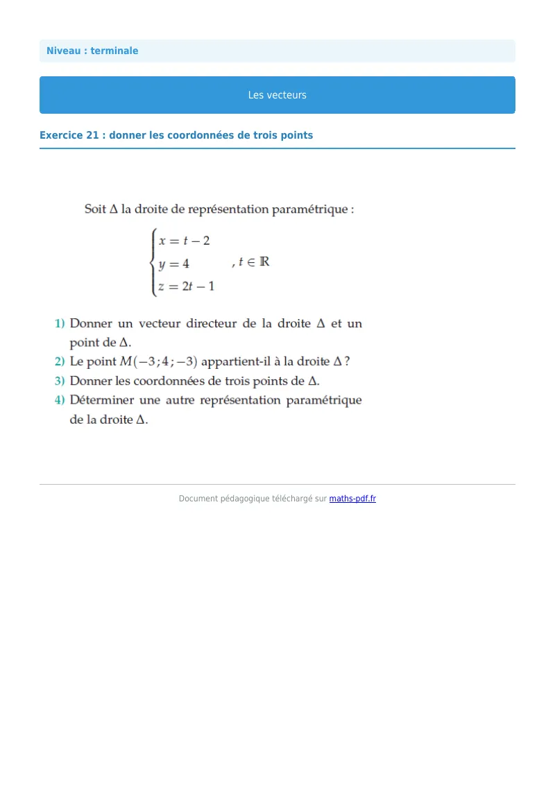 Vecteurs de l’espace : exercice n°21 de maths en terminale corrigé en PDF
