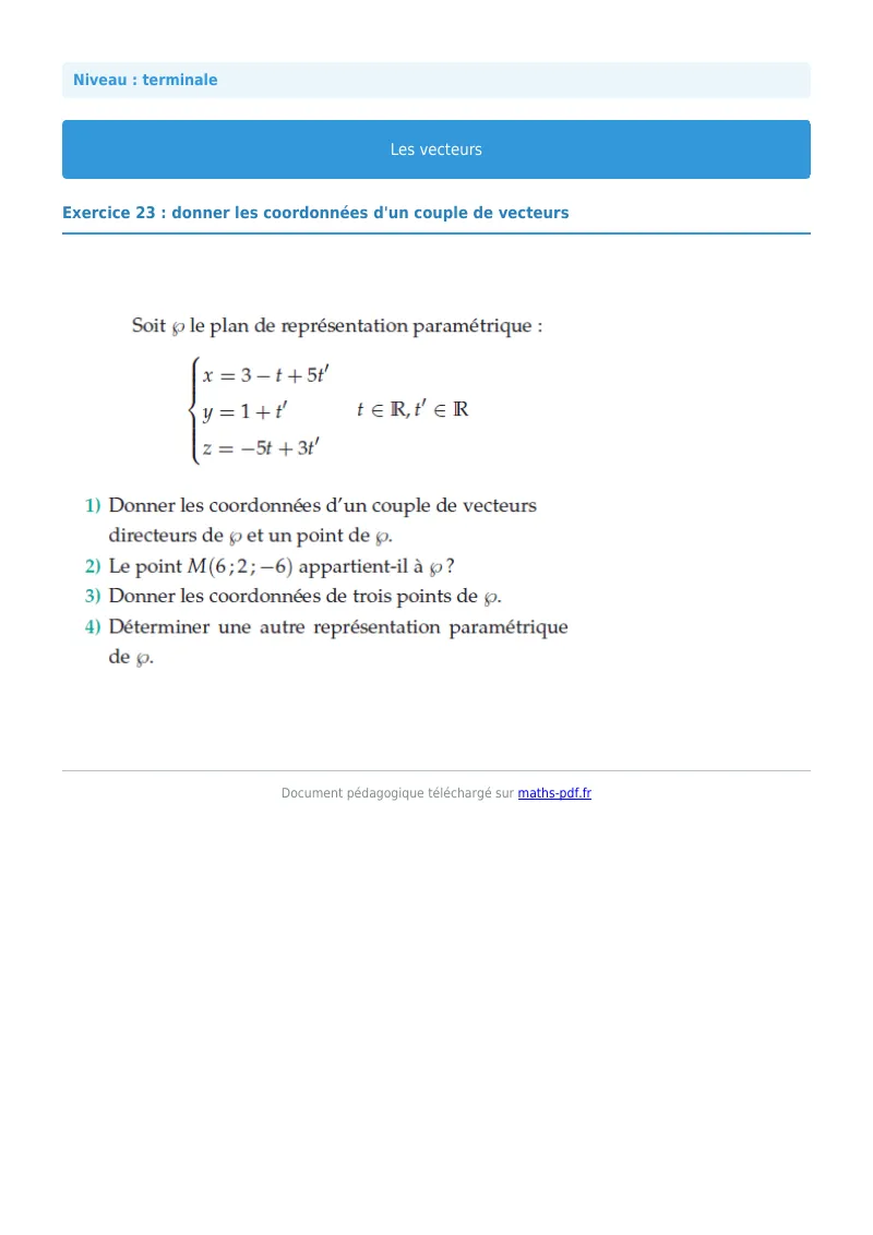 Vecteurs de l’espace : exercice n°23 de maths en terminale corrigé en PDF
