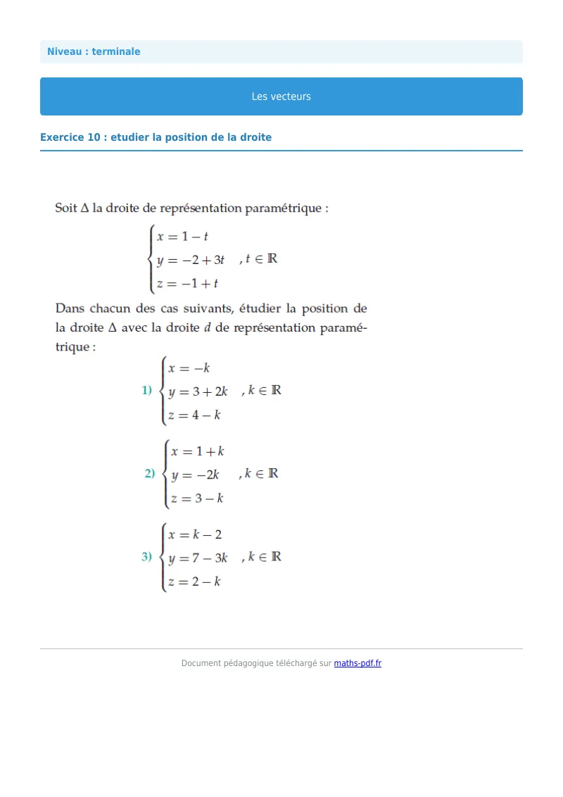 Vecteurs de l’espace : exercice n°10 de maths en terminale corrigé en PDF