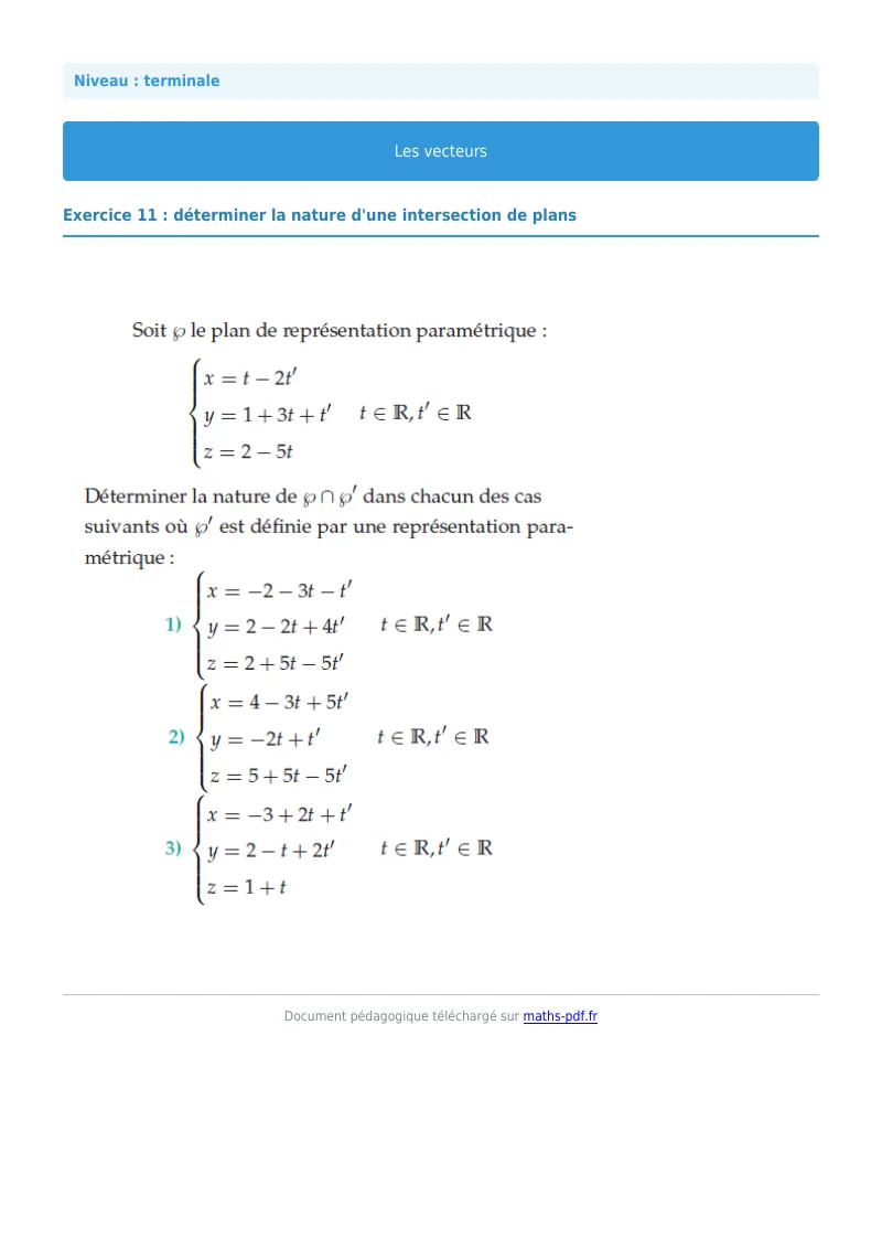 Vecteurs de l’espace : exercice n°11 de maths en terminale corrigé en PDF